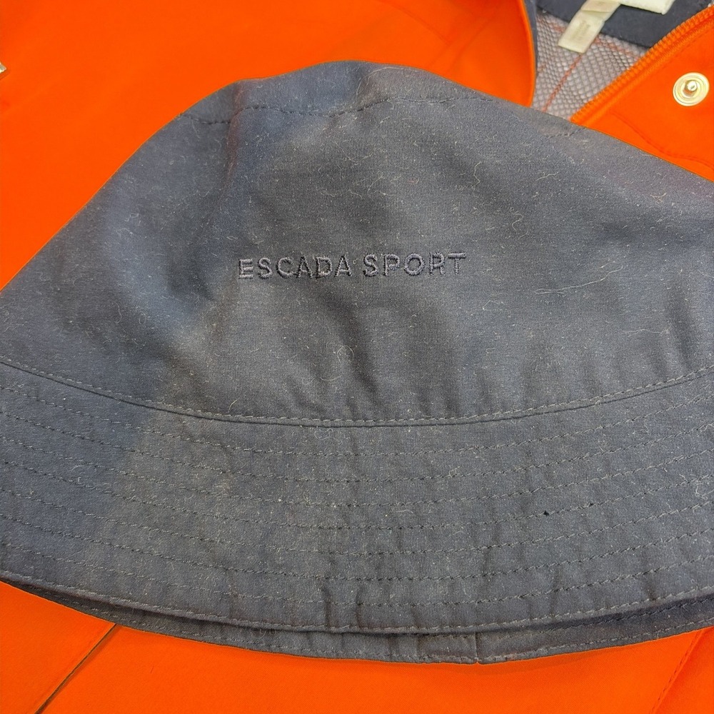 Escada Sport Womens Orange All Weather Rain Jacket w/ Navy Bucket Hat Set Small - Picture 5 of 5